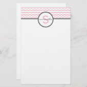 Roze Chevron Monogram Briefpapier (Voorkant / Achterkant)