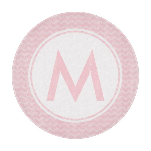Roze Chevron Monogram glas snijvlak 12" Snijplank (Voorkant)