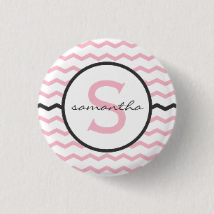Roze Chevron Monogram Ronde Button 3,2 Cm