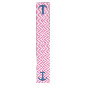 Roze Chevron Navy Nautical Anchor Table Runner Lange Tafelloper (Voorkant)