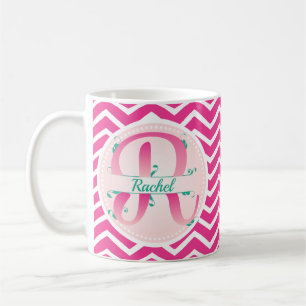 Roze Chevron Patroon Monogram Koffiemok