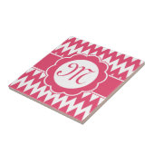 Roze Chevron Pattern & Monogram Flower Tegeltje (Zijkant)