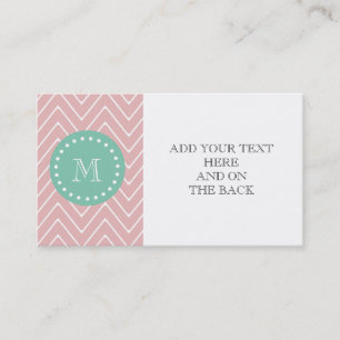 Roze Chevron Pattern   Munt Green Monogram Visitekaartje
