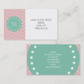 Roze Chevron Pattern | Munt Green Monogram Visitekaartje (Voorkant / Achterkant)