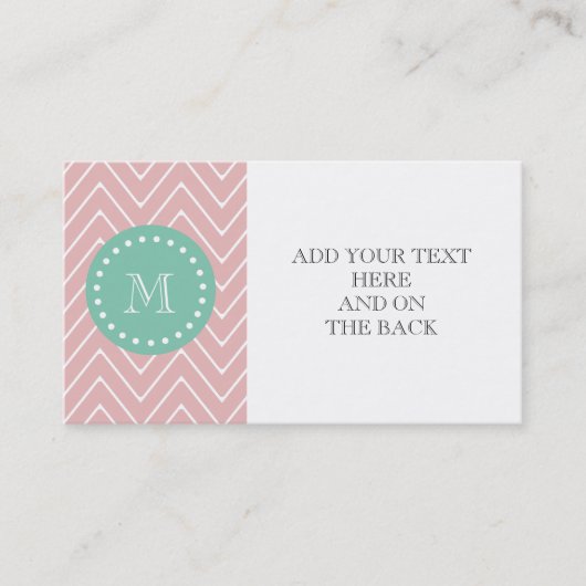Roze Chevron Pattern | Munt Green Monogram Visitekaartje (Voorkant)