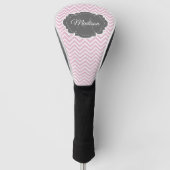 Roze Chevron Persoonlijk Golf Head Hoesje Golfheadcover (Voorkant)