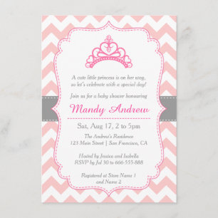 Roze Chevron, Princess Crown, Girl Baby shower Kaart