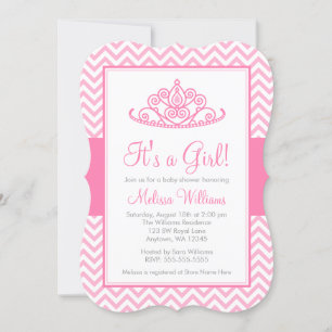 Roze Chevron Princess Crown Meisje Baby shower Kaart