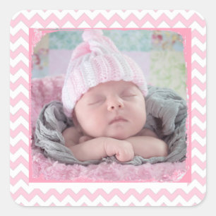 Roze Chevron Sticker met je Baby Foto