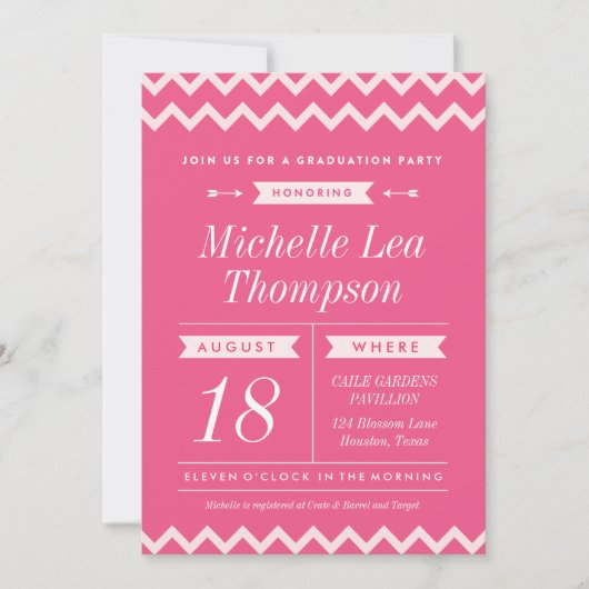 Roze Chevron Stylish Graduation Party Uitnodiginge Kaart (Voorkant)