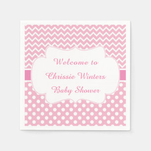 Roze Chevron & Witte Polka Dots Baby shower Party Servet
