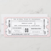 Roze Chevron Zig Zag Modern Ticket Wedding Kaart (Voorkant)