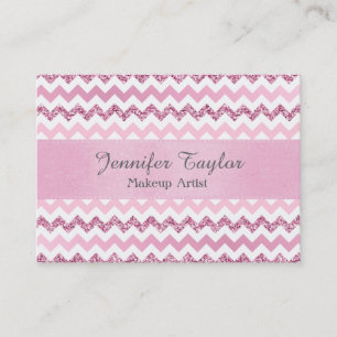 Roze Chevron Zigzag Glitter Visitekaartjes