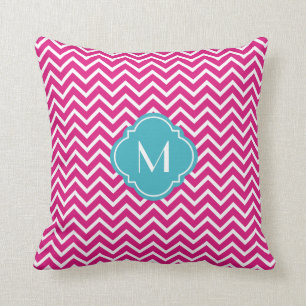 Roze Chevron Zigzag Stripes met monogram Kussen