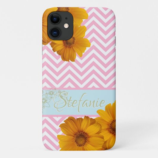 Roze Chevrons & Daisies Case-Mate iPhone Case (Achterkant)