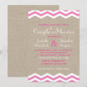 Roze Chevrons op Burlap Couple's Shower Invite Kaart (Voorkant / Achterkant)
