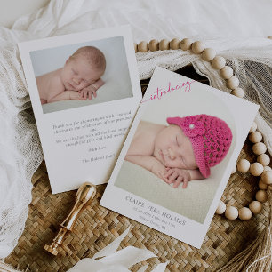 Roze Chic Boog Foto Baby Aankondigingskaart Kaart