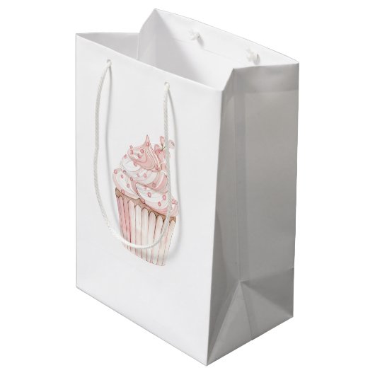 Roze Chic Cupcake Verjaardag Medium Cadeauzakje (Achterkant Gekanteld)