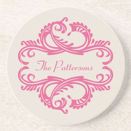 Roze Chic Damask Onderzetter (Voorkant)