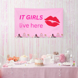 Roze Chic Girls Party Lipstick Dorm Sign Spandoek