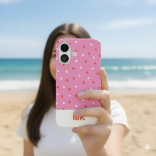 Roze Chic Monogram Initiaal iPhone 16 Hoesje