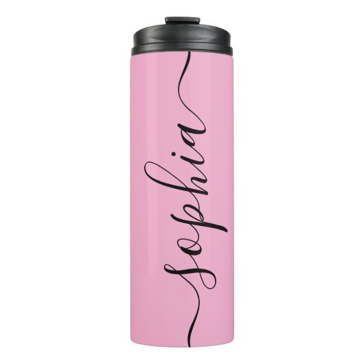 Roze Chic Script Aangepaste Naam Thermische Tumble Thermosbeker (Voorkant)