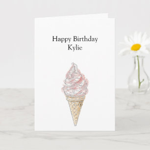 Roze Chic Silver Ice Cream Cone Verjaardag Kaart