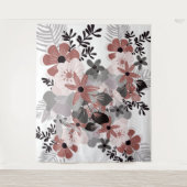 Roze Chilipeper en Grijs Boho Bloem Wandkleed (Voorkant)