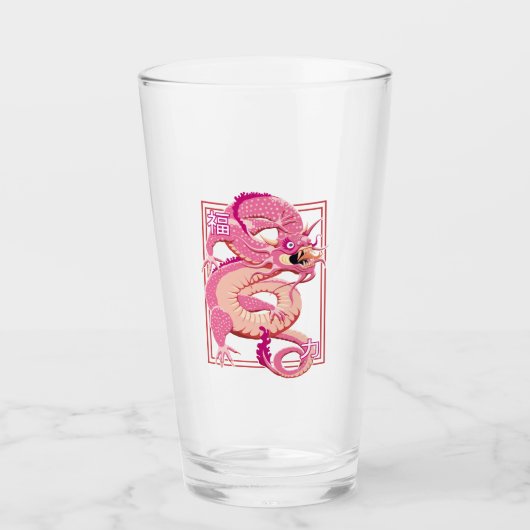 Roze Chinese draak Glas (Voorkant)