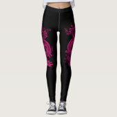 Roze Chinese keizer Dragon op zwarte Leggings (Voorkant)