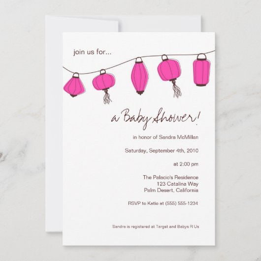 Roze Chinese Lantaarn Invitaties, 5x7 Kaart (Voorkant)