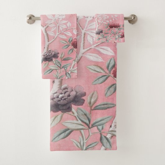 Roze Chinoiserie 3 Stuk Luxe Bad Handdoek (Insitu)