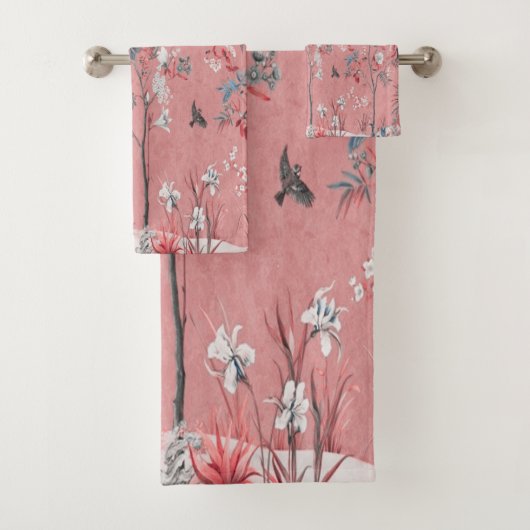 Roze Chinoiserie 3 Stuk Luxe Bad Handdoek (Insitu)