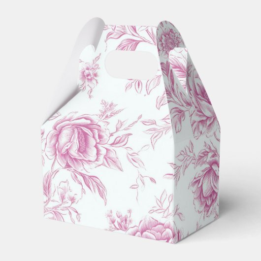 Roze Chinoiserie Bloem Franse Toile Bedankdoosjes (Achterkant)