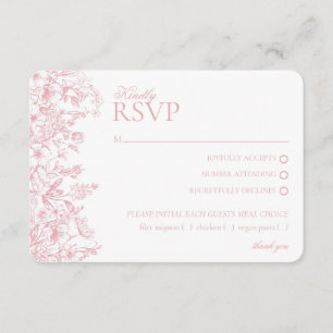 Roze Chinoiserie Bloem RSVP Antwoordkaart Informatiekaartje