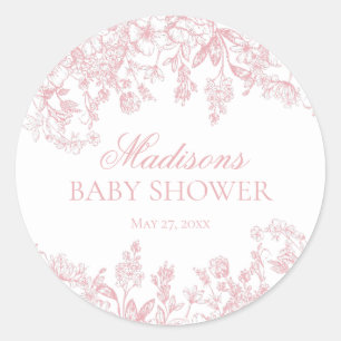Roze Chinoiserie  Bloemen Baby shower Cirkel Ronde Sticker