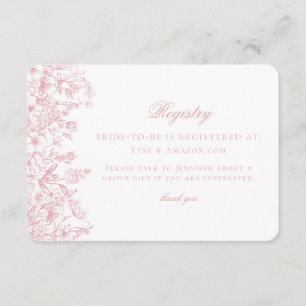 Roze Chinoiserie Bloemen Bruidsregisterkaart Informatiekaartje