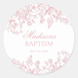 Roze Chinoiserie  Bloemen Doop Envelop Ronde Sticker