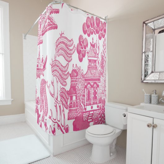 Roze Chinoiserie Douchegordijn (In situ)