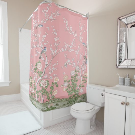 Roze Chinoiserie Douchegordijn (In situ)