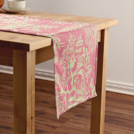Roze Chinoiserie Floral Modern Dineren Korte Tafelloper
