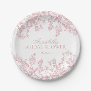 Roze Chinoiserie Floral Vrijgezellenfeest Dessert Papieren Bordje