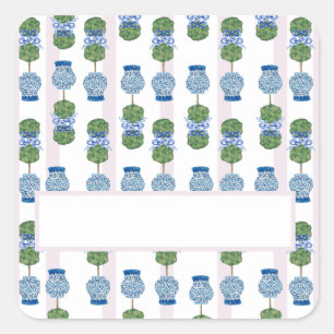 Roze Chinoiserie Ginger Jar Topiary Square Vierkante Sticker