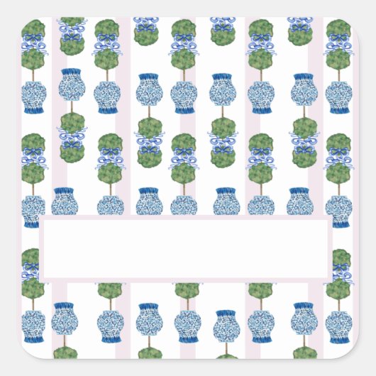 Roze Chinoiserie Ginger Jar Topiary Square Vierkante Sticker (Voorkant)