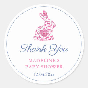 Roze Chinoiserie Konijn Baby Shower Favor Ronde Sticker