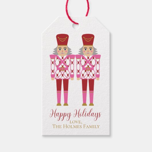 Roze Chinoiserie Notenkraker, aangepaste kerst Cadeaulabel (Voorkant)