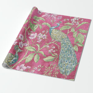 Roze Chinoiserie pauw bloemendecoupage Cadeaupapier