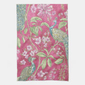 Roze Chinoiserie pauwenbloem Theedoek (Verticaal)