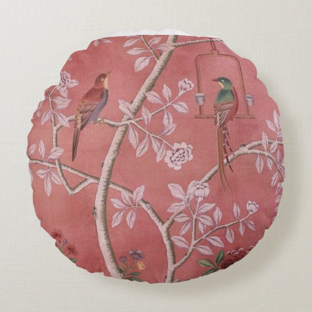 Roze Chinoiserie Rond Kussen (Voorkant)