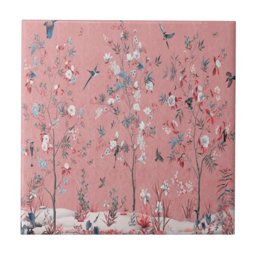 Roze Chinoiserie Tegeltje (Voorkant)